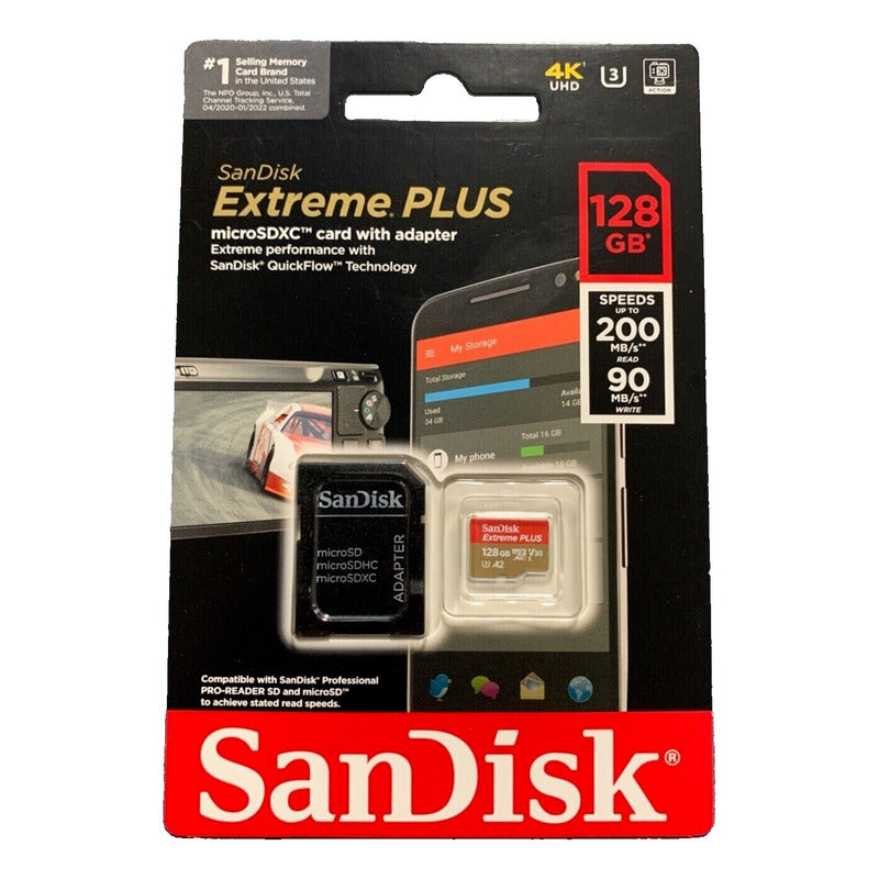 Tarjeta De Memoria Sd Sandisk Extreme Plus 128gb Con Adaptad