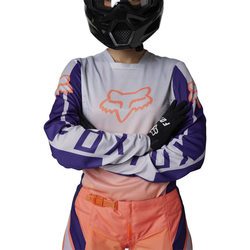 Jersey Fox 180 Leed Mx Enduro  Flo Orange Dama Talla Small Chica (small) Blanco/naranja/morado