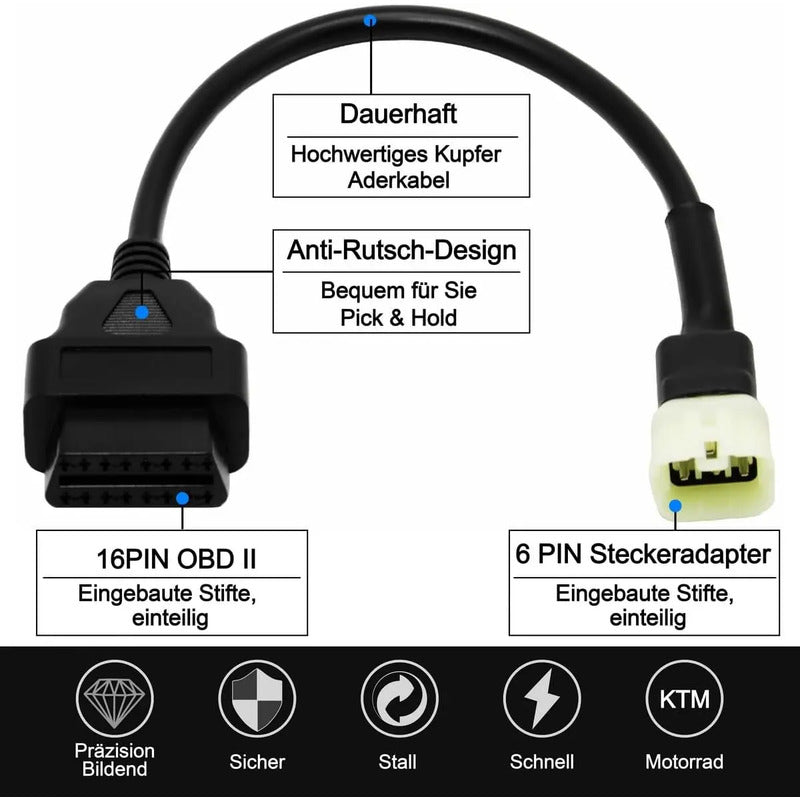 Cable Obd2  Adaptador Escáner A 6 Pines Moto Ktm/husq/gas
