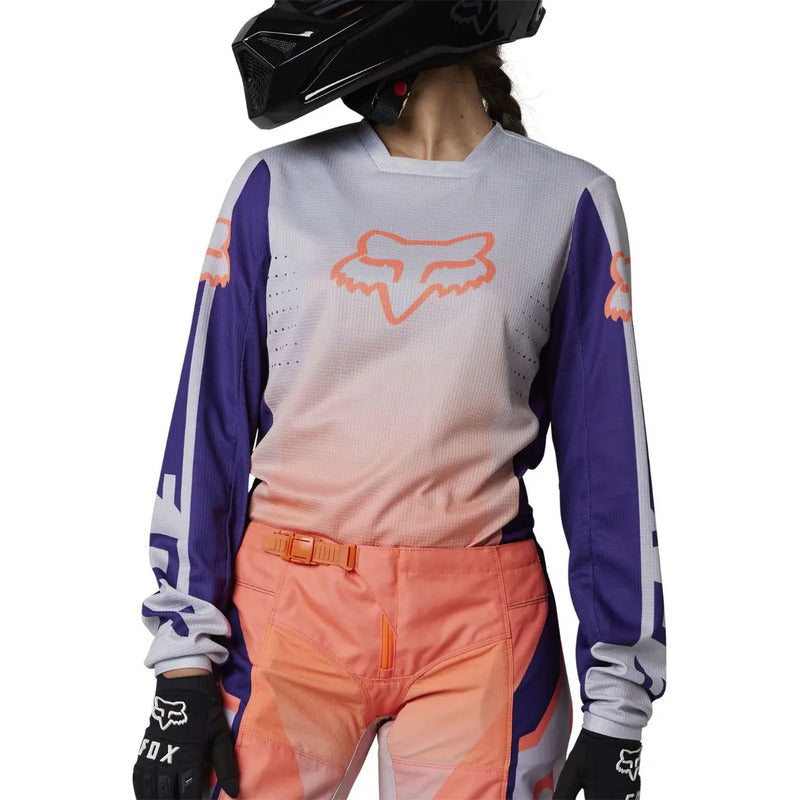 Jersey Fox 180 Leed Mx Enduro  Flo Orange Dama Talla Small Chica (small) Blanco/naranja/morado