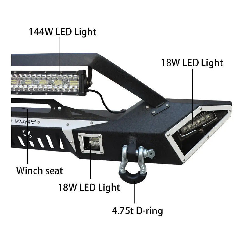 Defensa Jeep Wrangler Jk/jl/jt Gladiador Con Luz Led 07-22  Negro