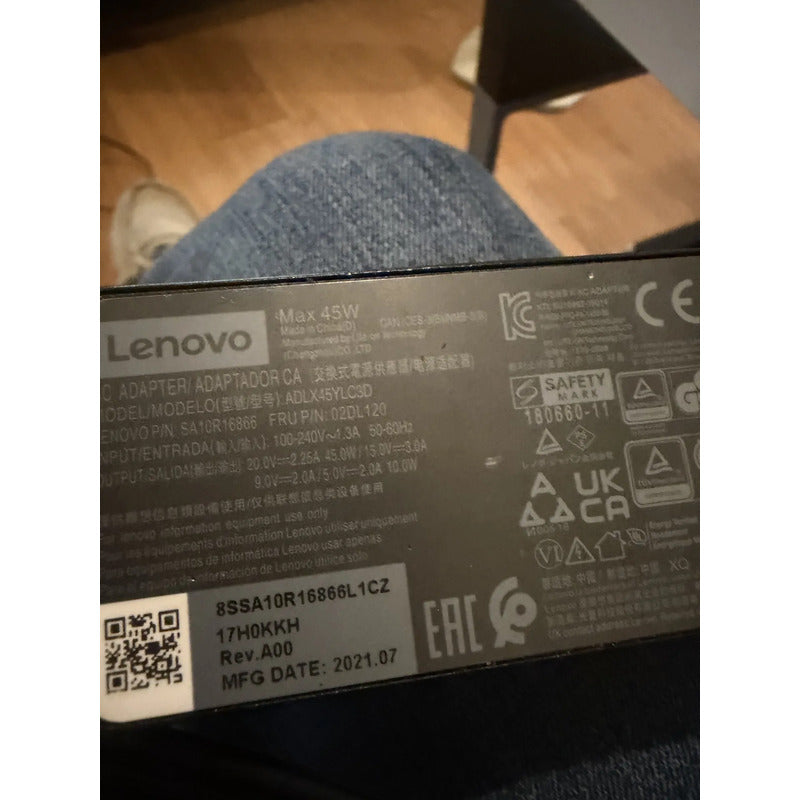 Eliminador Cargador Lenovo Tipo C 45w Adlx45ydc3d Genuino Negro