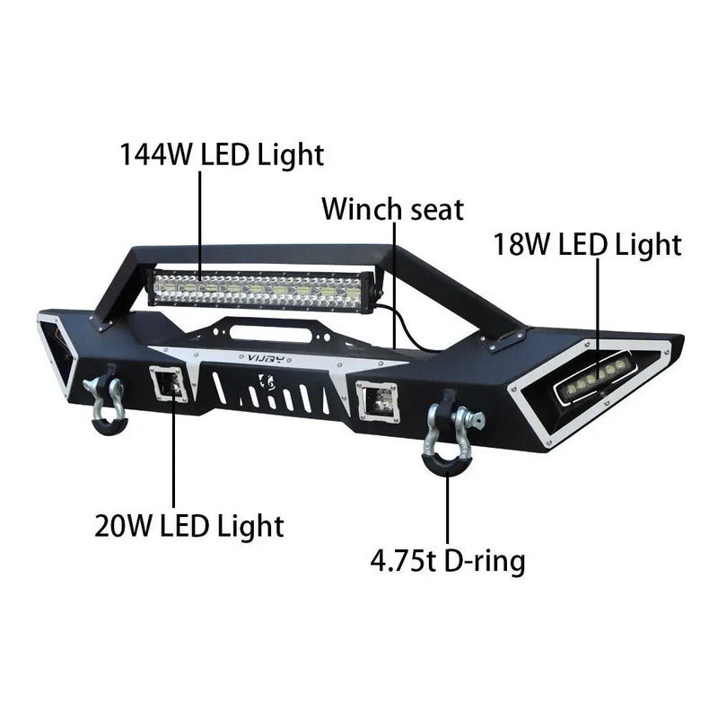 Defensa Jeep Wrangler Jk/jl/jt Gladiador Con Luz Led 07-22  Negro